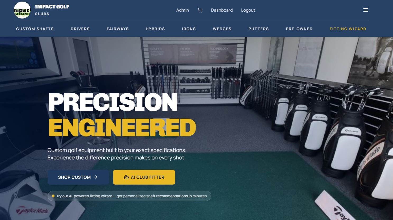 Impact Golf Clubs homepage preview
